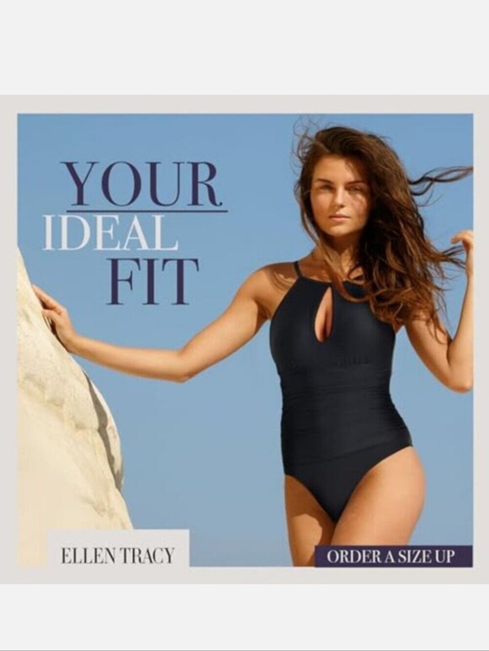 Ellen Tracy High Neck Halter Mio Key Hole Cutout One Piece Swimsuit 10